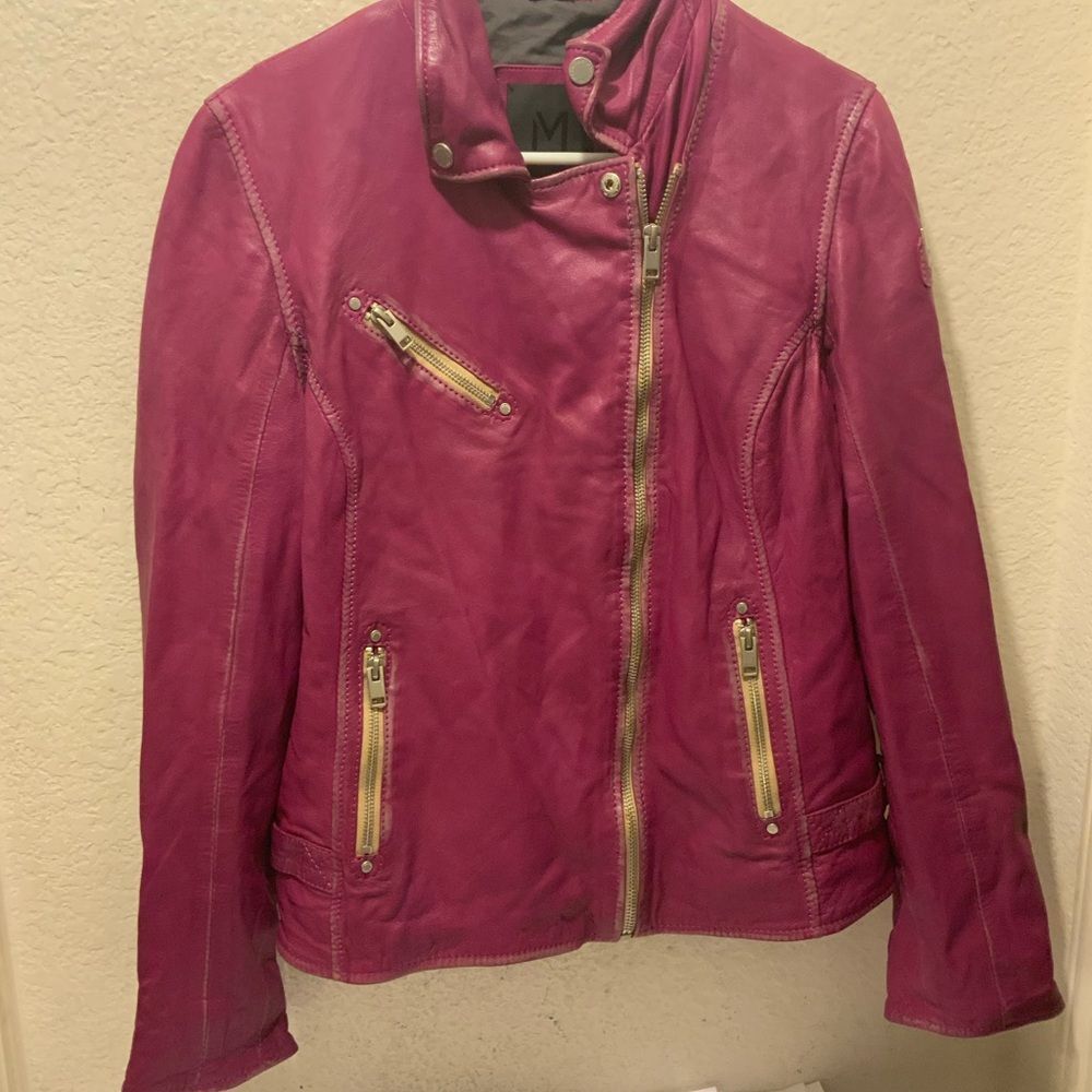 Mauritius Leather Moto Jacket in Burgundy in size 12